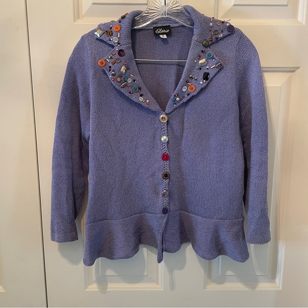 Lavender Cardigan with Multicolor Button Details